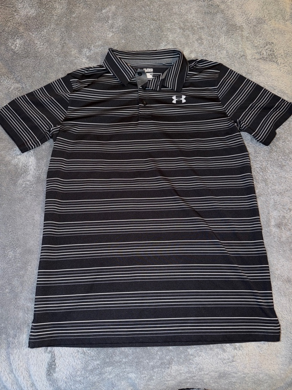 Under Armour Black and White Striped Polo